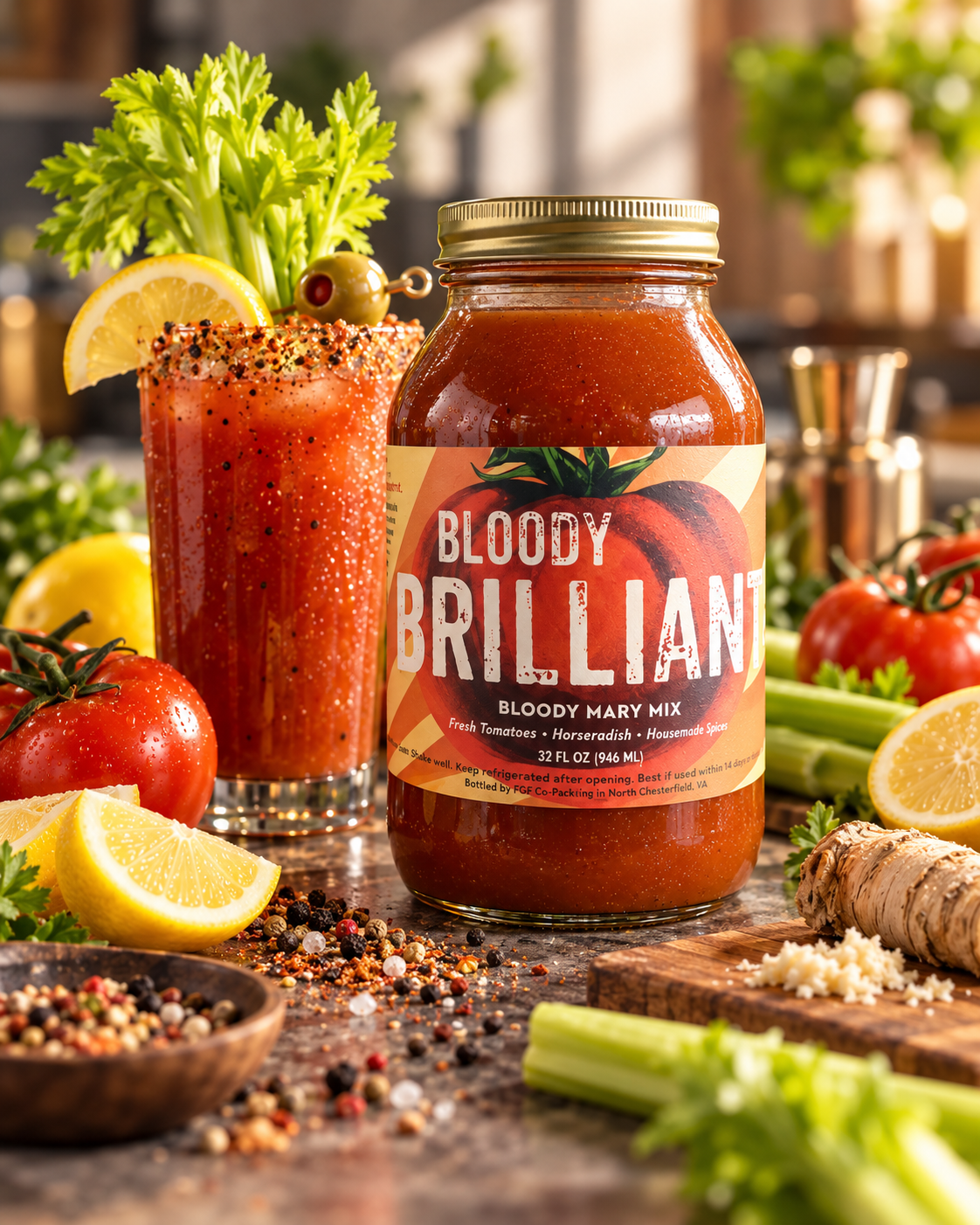 Bloody Brilliant 32 fl oz jar — serving setting and serving inspiration
