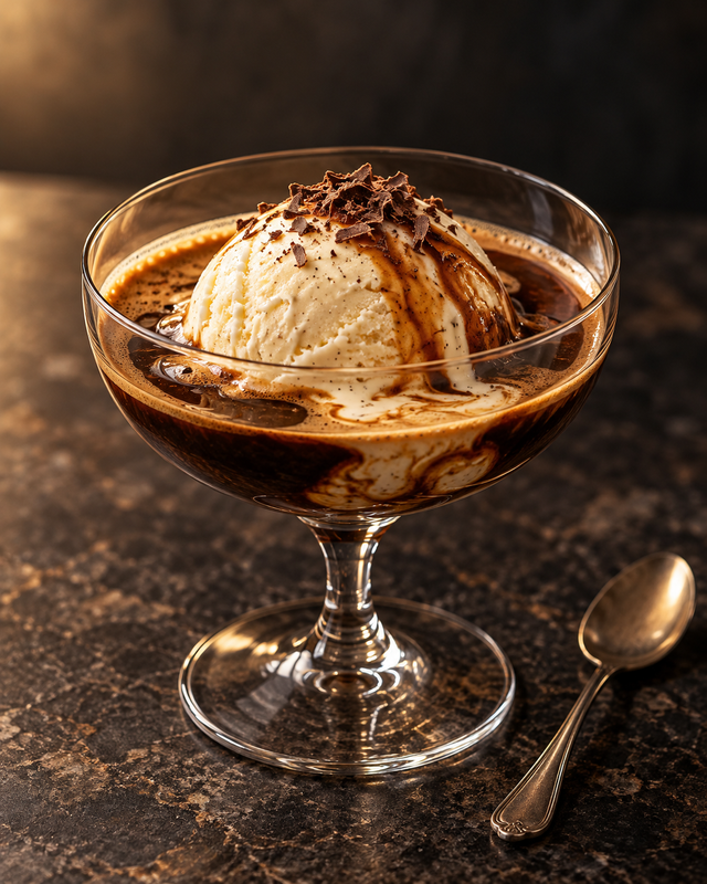 Vanilla ice cream topped with KARAHIYO Vodka Espresso Martini