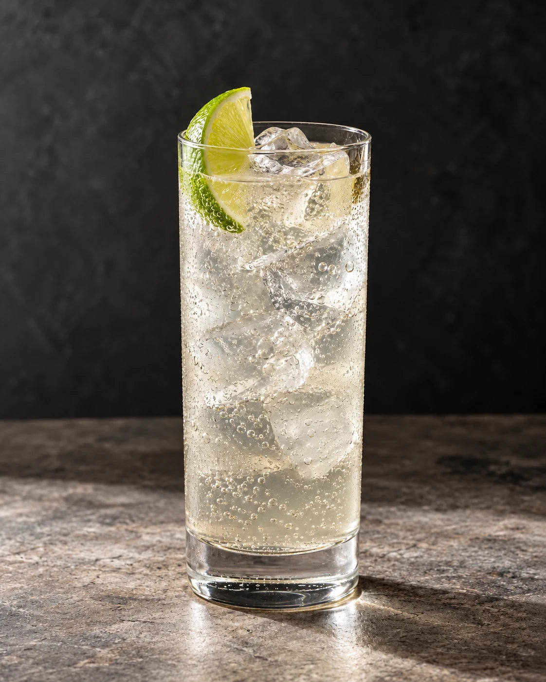 Sparkling Pickle Lime Highball with ice and a single lime wedge