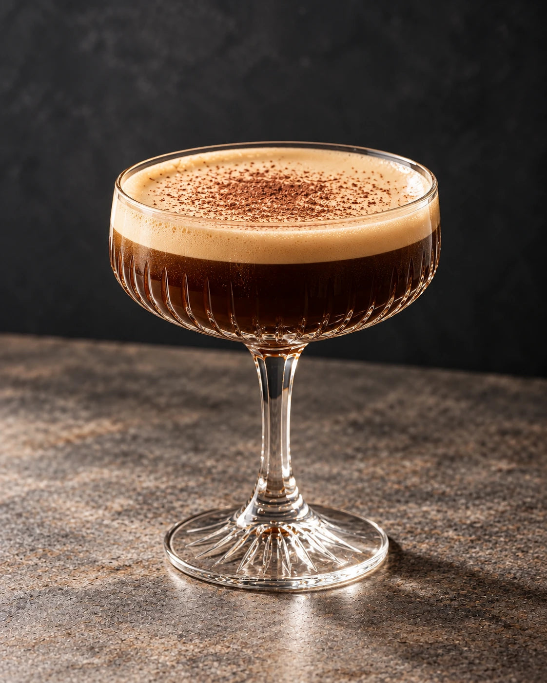 Zero-Proof Espresso Pour in a coupe with a light dusting of cocoa