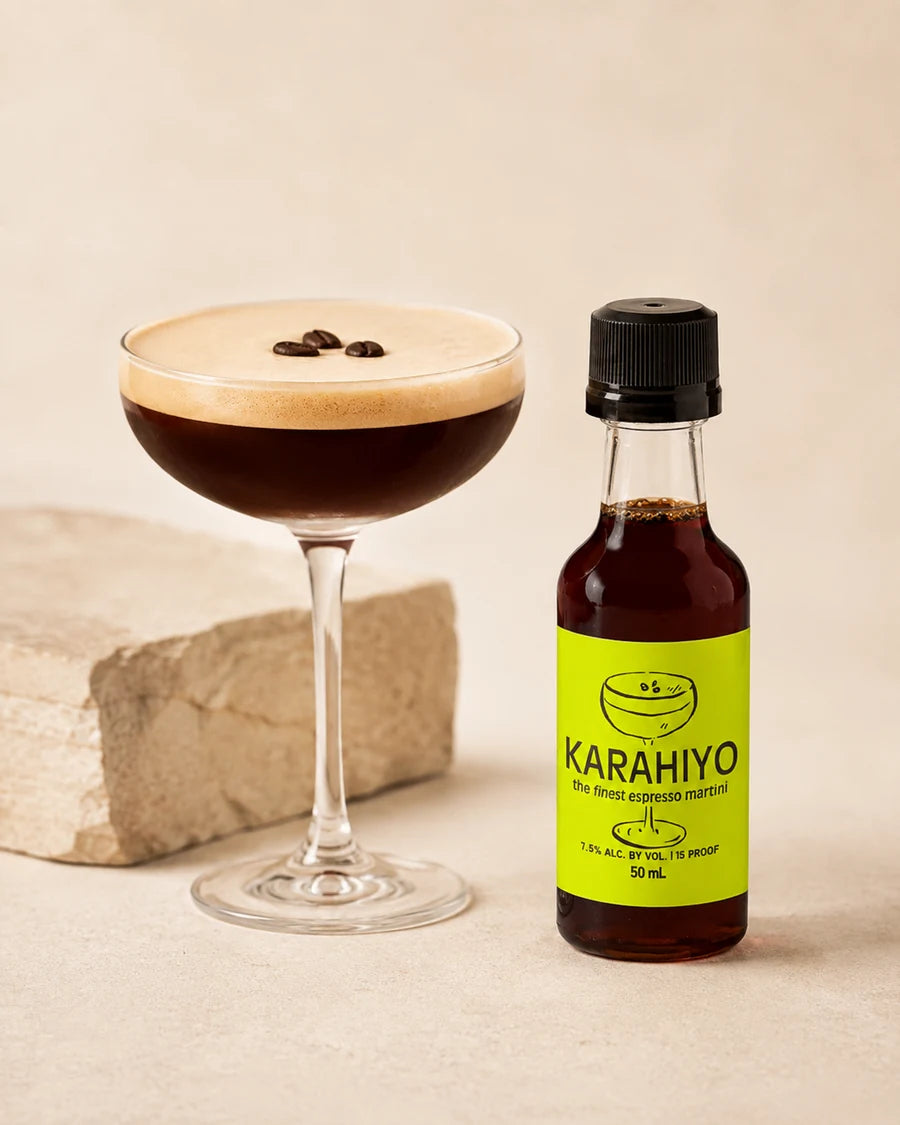 Karahiyo Original bottle beside a finished espresso martini