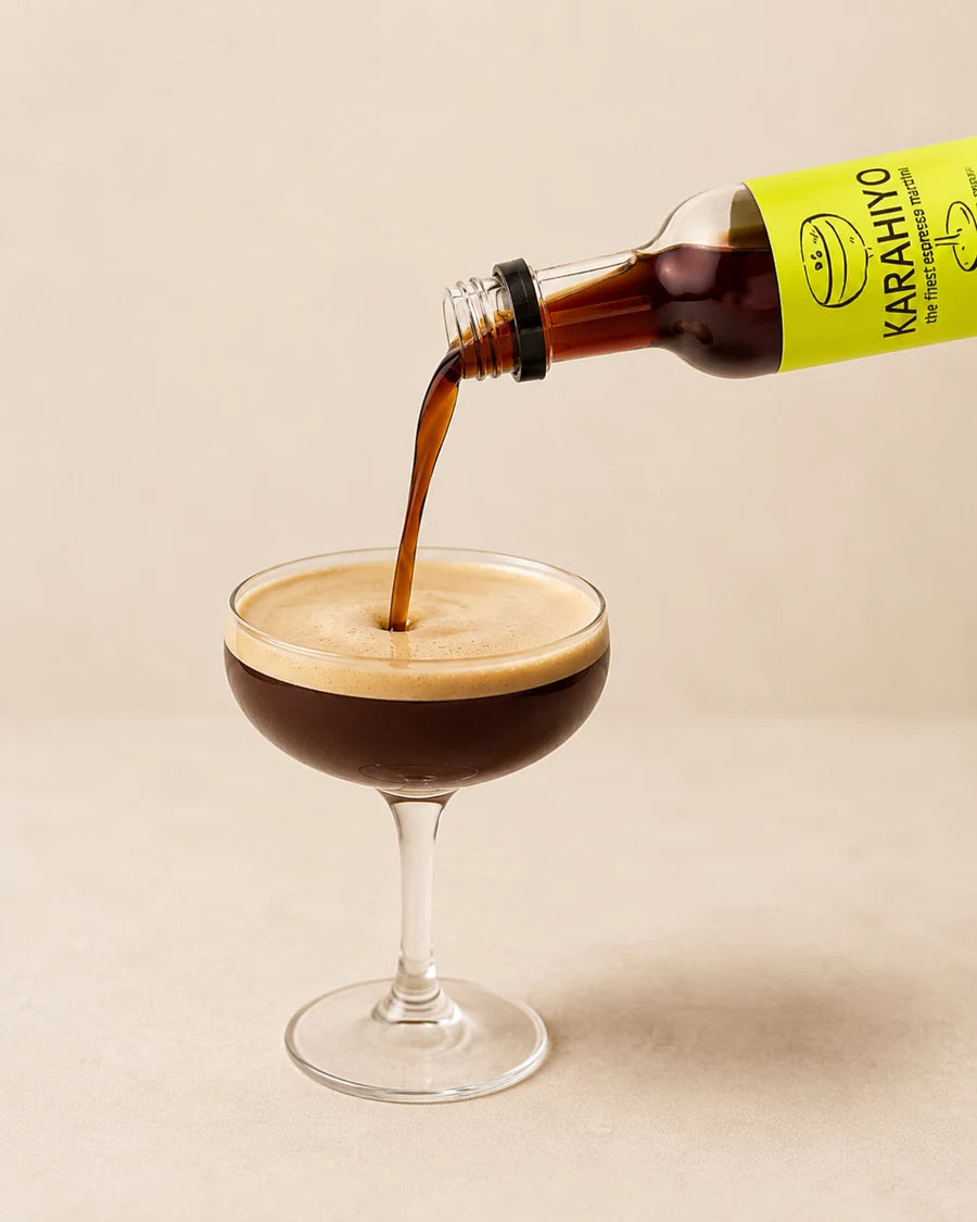 Karahiyo Original being poured into an espresso martini glass